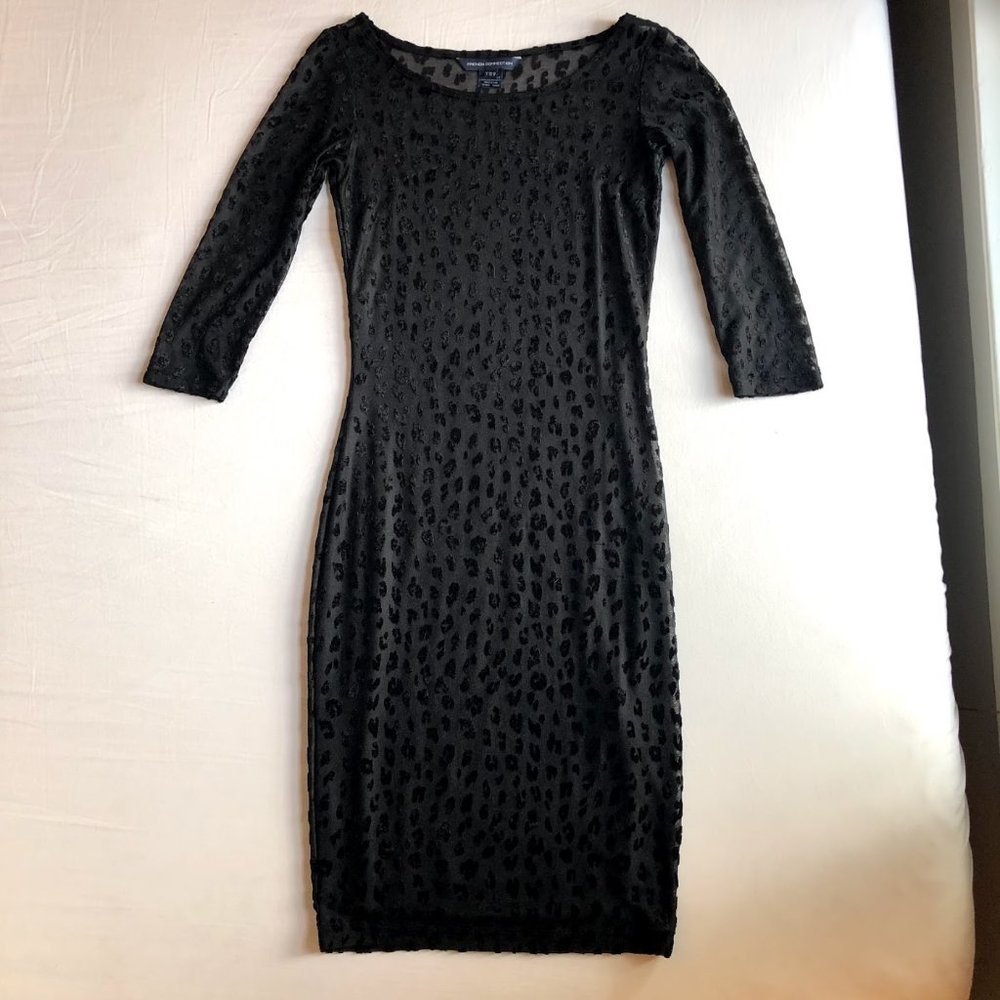 FRENCH CONNECTION BLACK FLOCKED DRESS